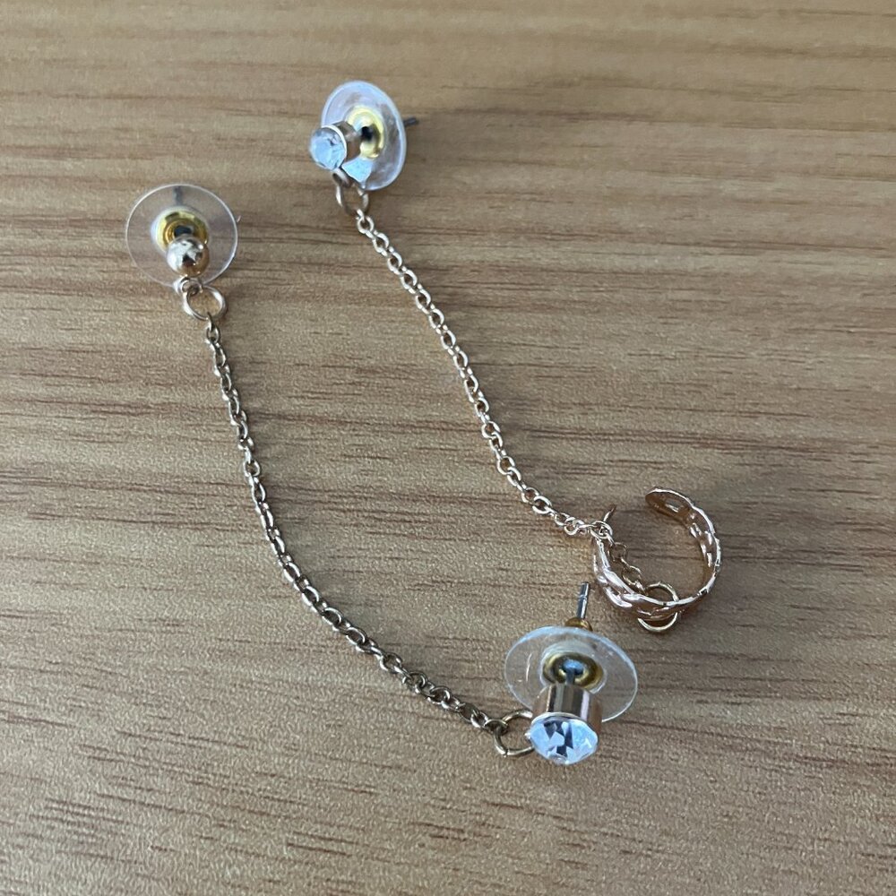 Elegant Gold Chain Connecting Earrings/Cuff Set